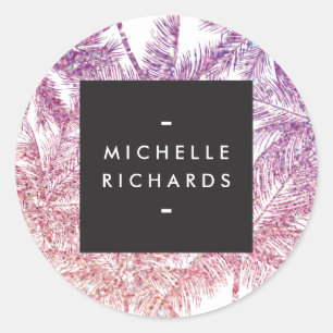 Tropisk Lila/Rosa Glitter Handflatan Stickers Runt Klistermärke