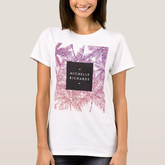 Tropisk Lila/Rosa Glitter Handflatan Tee Shirt (Framsida)