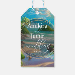Tropisk livfull och färgrik strand  presentetikett