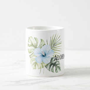 Tropisk Ljusblå Hibiskus Blom Blad Aloha Kaffemugg