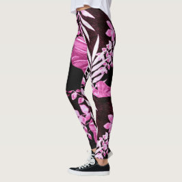Tropisk Löv Handflatan Fronds Rosa Burgundy White Leggings