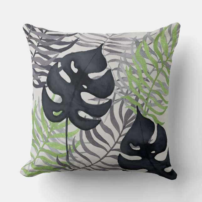 Tropisk lövdekorativ kudde för grönt & för grå (Framsida)