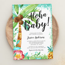 Tropisk Luau Akvarell Falsk Glitter Bebis Bjudning