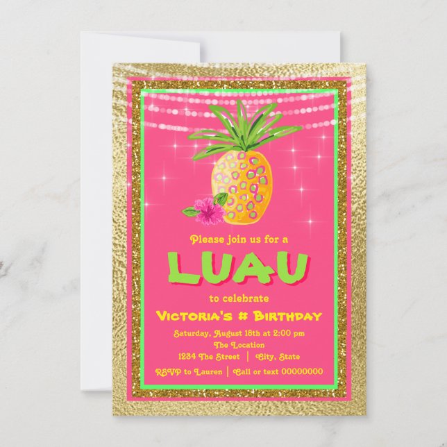 Tropisk Luau Födelsedagsfest Inbjudan (Framsida)