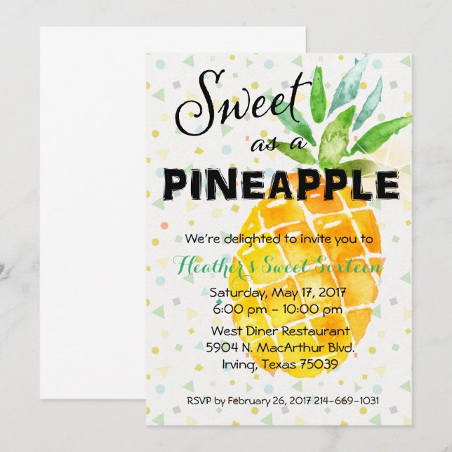 Tropisk Luau Födelsedagsinbjudan Pineapple Inbjudningar (Fram/baksida)