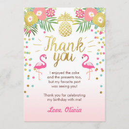 Tropisk Luau för födelsedagtackkort Flamingo Tack Kort