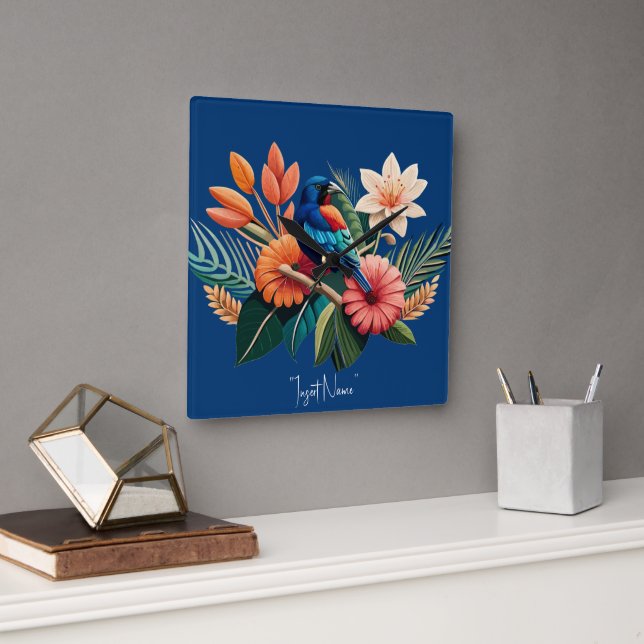 Tropisk Lycka: En Livfull Fusion av Flora Fyrkantig Klocka (Kontor)