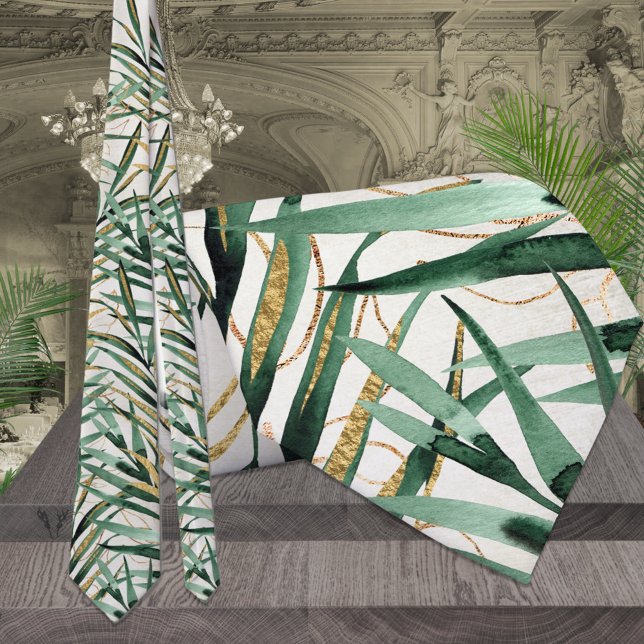 Tropisk Majesty Palm Guldblad Bröllop Halsduk Slips (Skapare uppladdad)