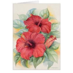 Tropisk mång- blommamålning för röd hibiskus - hälsningskort