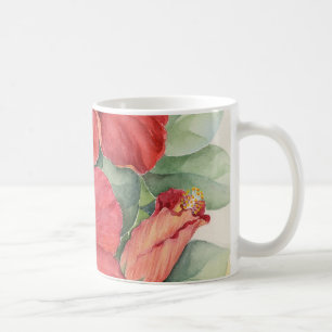 Tropisk mång- blommamålning för röd hibiskus - kaffemugg