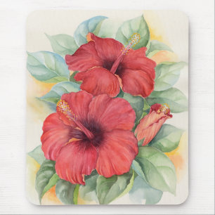 Tropisk mång- blommamålning för röd hibiskus - musmatta