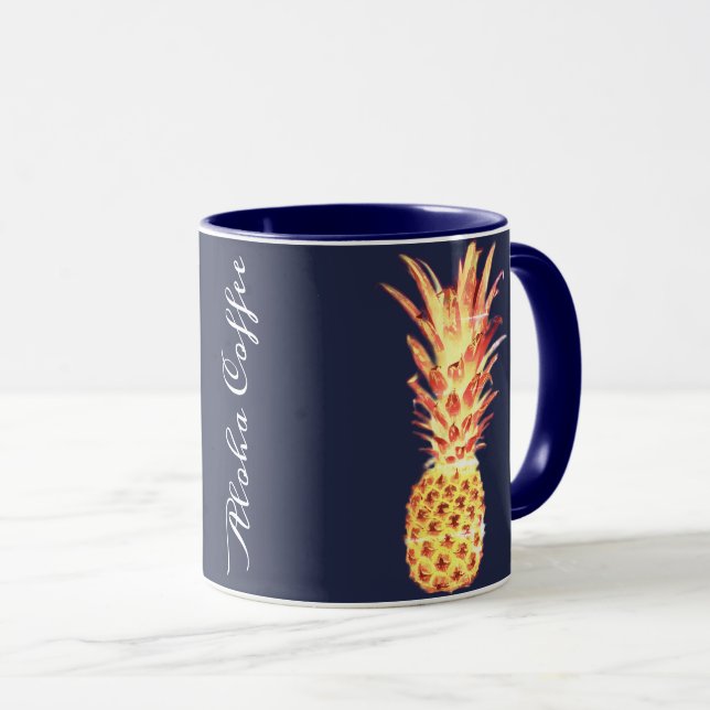 Tropisk marinblå Aloha kaffemugg för ananas (Framsida höger)