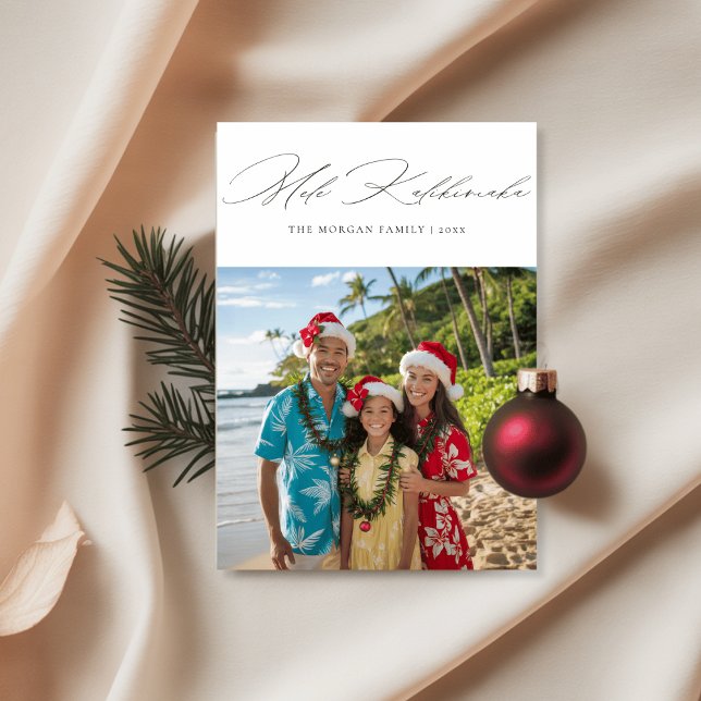 Tropisk Mele Kalikimaka familjestrandfoto Julkort (Skapare uppladdad)