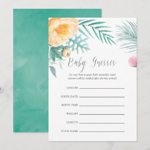 Tropisk Mint Floral Baby Shower Gissningslek Inbjudningar