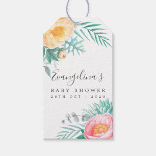 Tropisk Mint Floral Baby Shower Presentetikett