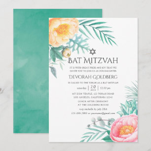 Tropisk Mint Floral Sommar Bat Mitzvah Inbjudningar