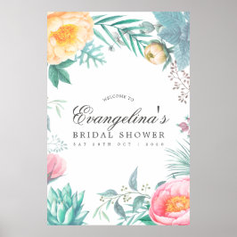 Tropisk Mint Floral Sommar Bröllopsdusch Välkommen Poster