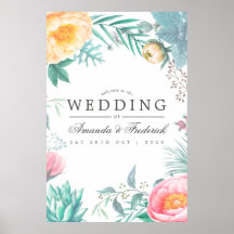 Tropisk mint floral sommarbröllop välkommen