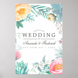 Tropisk mint floral sommarbröllop välkommen poster