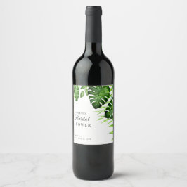 Tropisk Möhippa Vattenfärgsjungle Löv Vinflaska Etikett