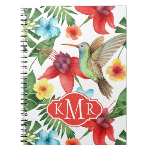 Tropisk Monogram för Hummingbird Anteckningsbok