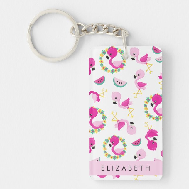 Tropisk Mönster, Flamingos, Blommor, ditt namn (Framsidan)