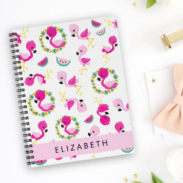 Tropisk Mönster, Flamingos, Blommor, ditt namn Anteckningsbok