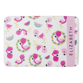Tropisk Mönster, Flamingos, Blommor, ditt namn Badrumsmatta