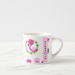 Tropisk Mönster, Flamingos, Blommor, ditt namn Espressomugg