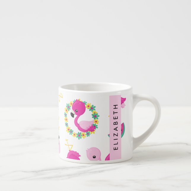 Tropisk Mönster, Flamingos, Blommor, ditt namn Espressomugg (Höger)