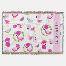 Tropisk Mönster, Flamingos, Blommor, ditt namn