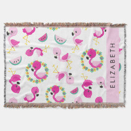 Tropisk Mönster, Flamingos, Blommor, ditt namn Filt