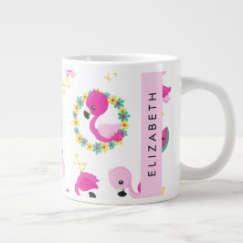 Tropisk Mönster, Flamingos, Blommor, ditt namn Jumbo Mugg