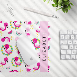 Tropisk Mönster, Flamingos, Blommor, ditt namn Musmatta