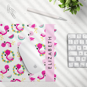 Tropisk Mönster, Flamingos, Blommor, ditt namn Musmatta