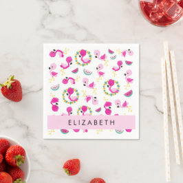 Tropisk Mönster, Flamingos, Blommor, ditt namn Pappersservett