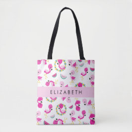 Tropisk Mönster, Flamingos, Blommor, ditt namn Tygkasse