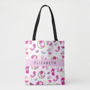 Tropisk Mönster, Flamingos, Blommor, ditt namn Tygkasse