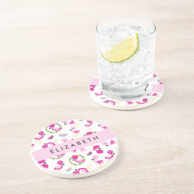 Tropisk Mönster, Flamingos, Blommor, ditt namn Underlägg (Sidan)