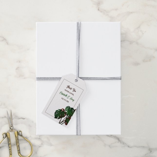 Tropisk monstera Beach Wedding Presentetikett (Med Snöre)