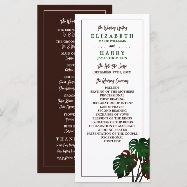Tropisk monstera Beach Wedding Program (Fram/baksida)