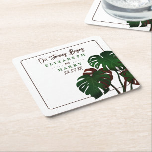 Tropisk monstera Beach Wedding Underlägg Papper Kvadrat