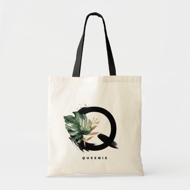 Tropisk Monstera Bokstav Q Monogram Brudtjänstefli Tygkasse (Framsidan)