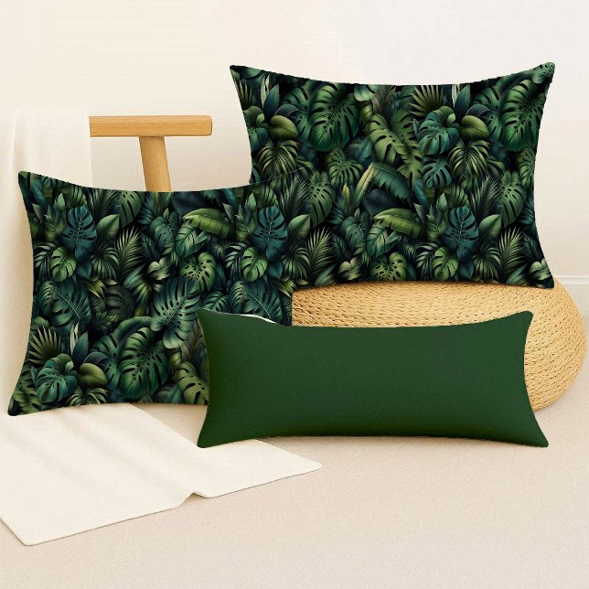 Tropisk Monstera Botanisk Grön Djungel Kastfilt Kudde (Throw Pillow)