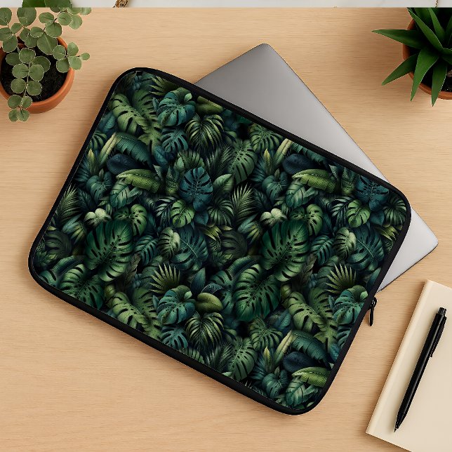 Tropisk Monstera Botanisk Grön Djungel  Laptop Fodral (Laptop Pouch or Sleeve)