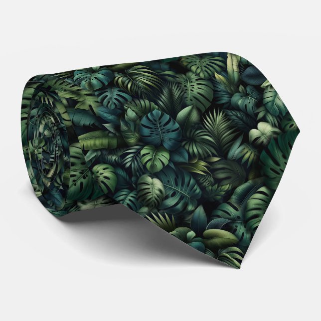 Tropisk Monstera Botanisk Grön Djungeltryck Slips (Rullad)