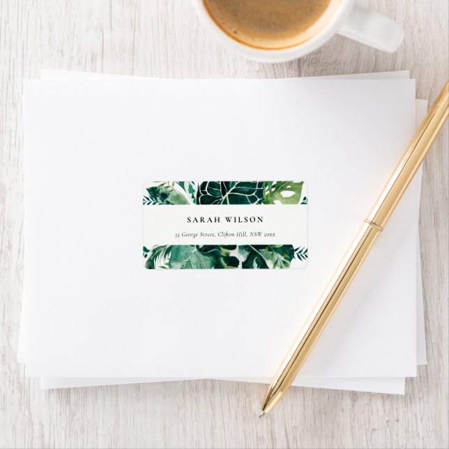 Tropisk monstera Grönt Foliage Leafy Adress Adressetikett (Insitu)