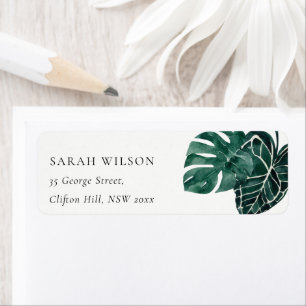 Tropisk monstera Grönt Foliage Leafy Adress Returadress Etikett