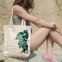 Tropisk monstera Grönt Foliage Leafy Bröllop Tote Tygkasse