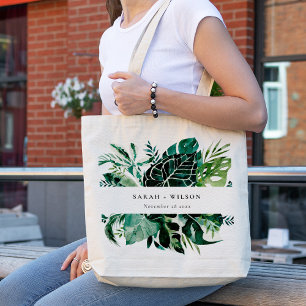 Tropisk monstera Grönt Foliage Leafy Bröllop Tygkasse